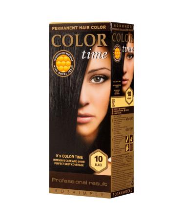 COLOR TIME | Permanent Gel Hair Dye Black Color 10 | Enriched with Royal Jelly and Vitamin C | Permanent Hair Color | Covers Gray Hair | 100 ML 10 Black