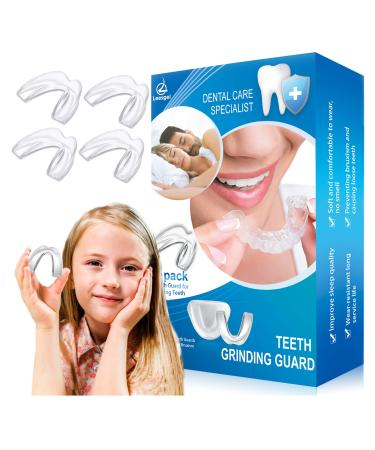 Kids Mouth Guard for Grinding Teeth, Pack of 4 Night sleep Teeth Guards, Eliminates TMJ & Teeth Clenching, Stops Bruxism, Teeth Whitening Tray , Sport Athletic Mouth Guard (kid Size only fit for kids)