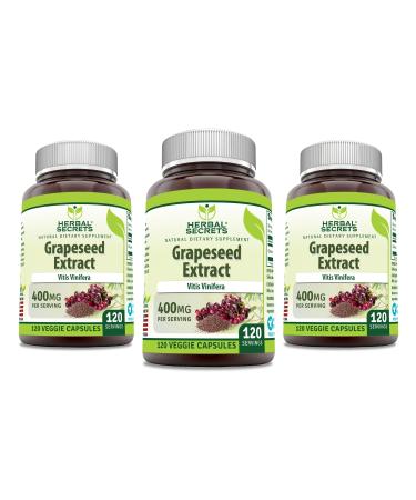 Herbal Secrets Grapeseed Extract 400 mg 120 Veggie Capsules Supplement - Non-GMO - Gluten Free - Pack of 3