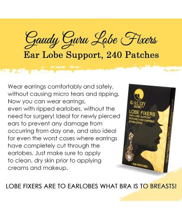 Ear Lobe Support Patches & Stabilizers (240 Invisible Patches) by Gaudy Guru - Prevent Tears & Reduce Strain - Buy Online on GoSupps.com