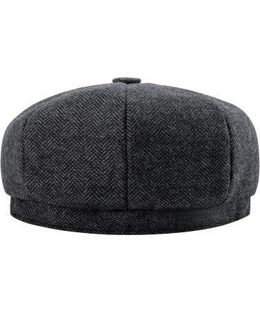BOTVELA Men's Wool Blend Herringbone Tweed Flat Cap - Black 7 5/8 - Buy Online on GoSupps.com