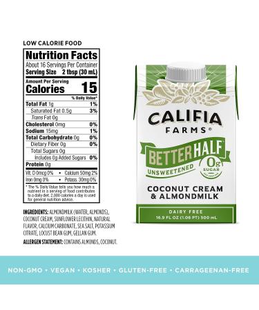 Califia Farms Unsweetened Better Half Half & Half Substitute 16.9 Oz - Pack of 6 | Almond Milk Coconut Cream Coffee Creamer | Keto, Shelf Stable, Dairy-Free, Vegan | 16.9 Fl Oz - Buy Online on GoSupps.com