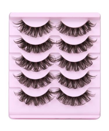 ALICROWN Eyelashes Russian Strip Lashes DD Curl Fluffy Lashes Strips 3D Faux Mink Lashes 5 Pairs Eyelashes Pack B-1(natural )