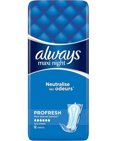 Always Maxi Night ProFresh Pads without Wings - 12 Pack | Ultimate Comfort for Overnight Protection | International Shipping Available - Buy Online on GoSupps.com