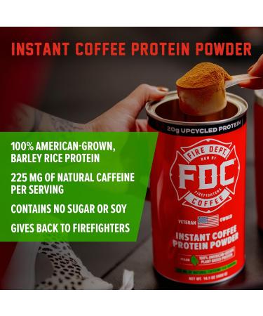 Fire Department Coffee - Veteran-Owned Instant Coffee Protein Powder | 100% American-Grown Plant-Based Protein with Upcycled Barley | 14.1 oz Can - Buy Online on GoSupps.com