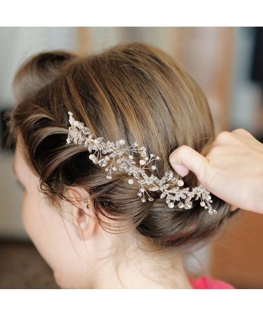 Ayliss Women's Wedding Bridal Headband Headpiece Necklace Crystal Handmade Rhinestone Pearl Wedding Hair Accessories (Silver)