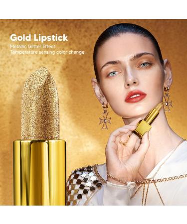 ZJchao Color Change Metallic Glitter Lipstick - Long Lasting Moisturizing Gold Bar Shell | Perfect Gift for All Occasions - Buy Online on GoSupps.com