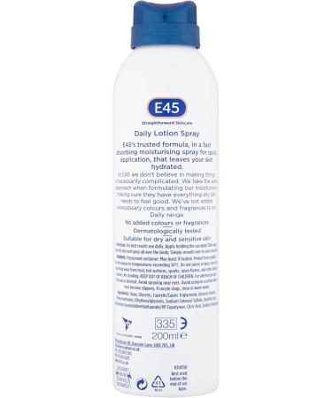 E45 Spray Moisturiser 200 ml - Daily Lotion Moisturiser Spray for Dry Sensitive Skin - Fast Absorbing Body Lotion Spray Moisturiser for Soft Skin and Lasting Hydration Suitable for Eczema Prone Skin - Buy Online on GoSupps.com