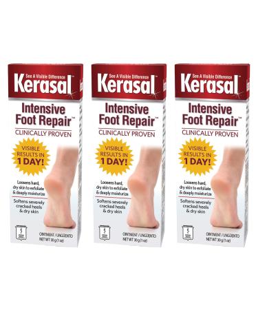 Kerasal Intensive Foot Repair Skin Healing Ointment for Cracked Heels and Dry Feet 1 Oz (Pack of 3)