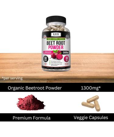 Kaya Naturals Premium Organic Beet Root Powder - Non-GMO Gluten-Free 1300mg Boosts Athletic Performance & Circulation - 60 Veggie Capsules (180 Count - Buy Online on GoSupps.com