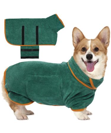 Kuoser dog bemper microfiber dog bathrobe bathing towel bathrobe dog extra absorbent adjustable dog towel with Velcro fastener green dog wadema for medium -sized dogs m green