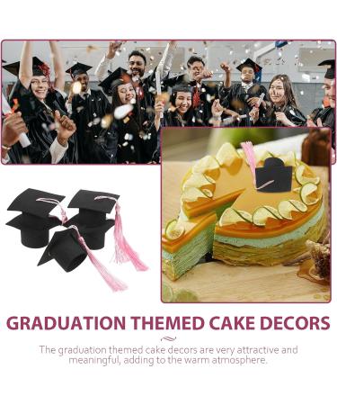 LUOZZY 10ocs Graduation Cake Decoration Mini Doctoral Cap with Tassel Cupcake Topper Graduation Tale Centerpiece Pink - Buy Online on GoSupps.com