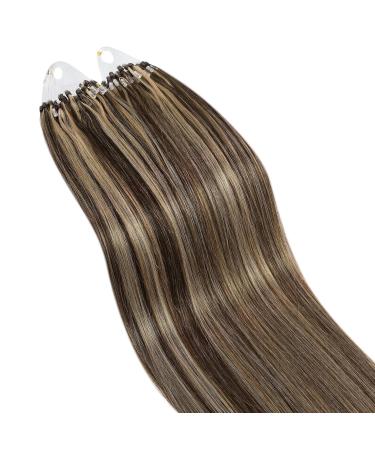UGEAT Microring Extensions - Real Hair Dark Brown & Caramel Blonde Highlights 55 cm 50g 50 Pieces #4/27 - Premium Quality Hair Extensions - Buy Online on GoSupps.com