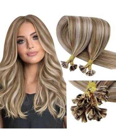 LAAVOO Extensions Real Hair Bonings Brown Blond Blond Blonde With Keratin Bondings Light Brown Highlight Platinblond Extensions Real Hair Keratin Bonding/S 50S 35cm #P8/24 50g 35 cm 1-38 U Tip #Highlighted Hell Brown With Platin Blond