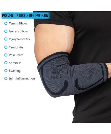 360 RELIEF Compression Elbow Brace Sleeve for Men and Women - Medium Black, Splint Joint Pain Relief, Tendonitis Support for Tennis, Golf, Workout, Weightlifting - Includes Mesh Laundry Bag - Buy Online on GoSupps.com