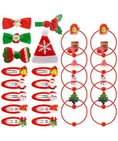 25 Pieces Christmas Girls Hair Accessories Set Christmas Hair Clips Hair Ties Mini Hair Clips for Baby Children Style 1
