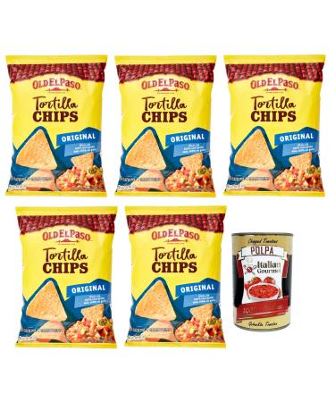 Italian Gourmet E.R. 5 x Old el Paso Tortilla Chips Original Mexican Specialities Corn Chips Lightly Salted Corn Snacks Dipping in Sauce Bag of 185 g + Italian Gourmet Polpa di Pomodoro 400 g Tin