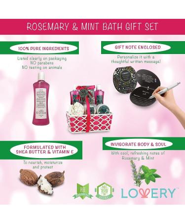 Rosemary Mint Home Spa Gift Basket for Her - Ideal for Wedding, Birthday, Appreciation, Anniversary, and Graduation - Bath and Body Gift Set with Shower Gel, Bubble Bath, Salts, Lotion, and More - Buy Online on GoSupps.com