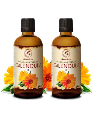 Calendula Oil set 2 x 3.4 Fl Oz - 6.8 Fl Oz - Calendula Officinalis - Infused - Almond Oil Base - 100% Pure & Natural - Marigold Oil - Benefits for Skin  Nails  Hair  Face  Body - SHORT LIFE
