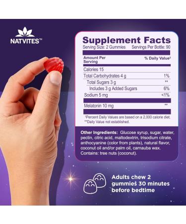 Natvites Melatonin Gummies Max Strength 10mg Pectin Gummies, Helps with Sleep Support, Berry Flavor Gummy, 100% Drug Free, 180 Count (Pack of 1) - Buy Online on GoSupps.com