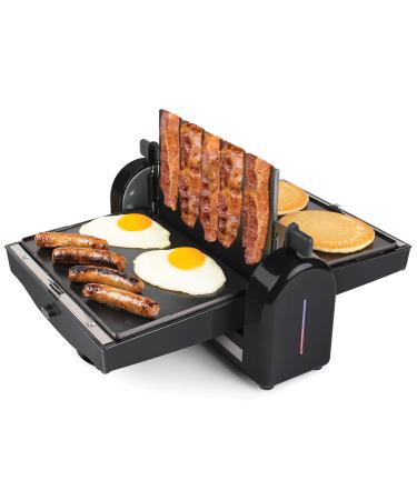 HomeCraft Nostalgia Nonstick Electric Bacon Press & Griddle Cooks 6 Pieces, Perfect for Eggs, Sausage, Pancakes, Hashbrowns, Black 2nd Generation