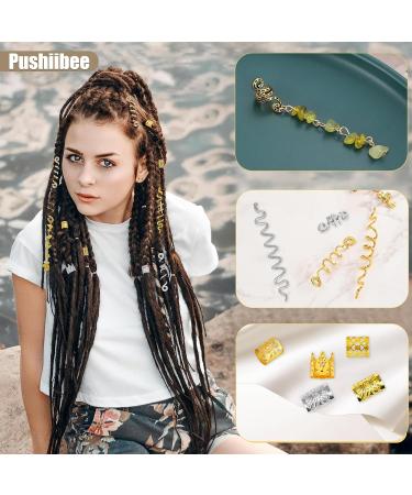 48Pcs Hair Jewelry for Braids Spiral Crystal Stone Hair Braid Accessories Gold Silver Hair Spirals Metal Charms Dreadlock Hair Accessories for Men Women Braids Decoration - Buy Online on GoSupps.com