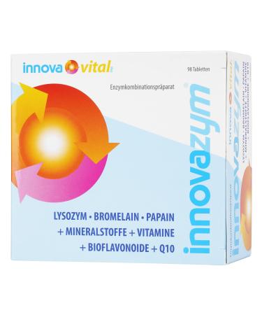 innovazym multi-enzyme complex |Developed by the medical enzyme research society |Lysozym+Papain+Bromelain+Bioflavonoids+Q10+Vitamins |98 tablets highly dosed