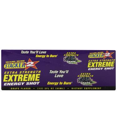 Stacker 2 Extreme Energy Shot Extra Strength, Grape, 2 Fluid Ounce (Pack of 12)