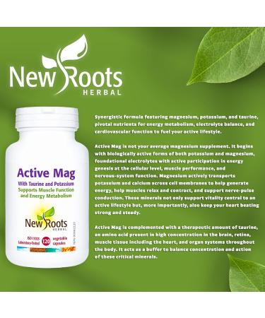 New Roots Herbal - Active Magnesium with Taurine and Potassium 120 Capsules - Pure Magnesium Citrate Supplement with Potassium chloride and Taurine - Supports Electrolyte Balance & Overall Wellness 120 count (Pack of 1) Active Magnesium Citrate - Buy Online on GoSupps.com