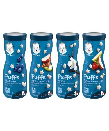 Gerber Graduates Puffs Cereal Snack, Variety (Blueberry, Apple Cinnamon, Vanilla, Strawberry Apple)1.48 Oz,(Pack -4)