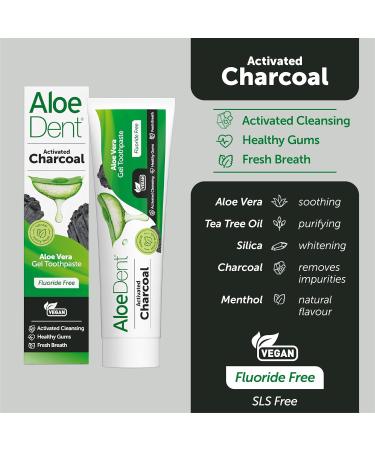 Aloe Dent Charcoal Toothpaste 100ml - Fluoride-Free, Vegan, SLS-Free, Whitening, Healthy Gums - Cruelty-Free Natural Action | Pack of 1 - Buy Online on GoSupps.com