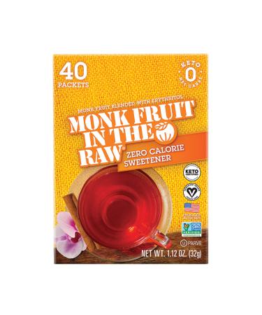 MONK FRUIT IN THE RAW, Keto-Certified Zero Calorie Sweetener Packets 40 Count Box (1 Pack) 40 Count (Pack of 1)