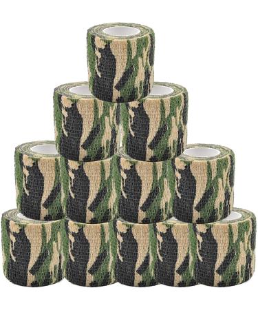 scosao Camouflage Wrap Tape 2.0in 14.76ft Military Camo Non-Woven Fabric Stretch Bandage Wrap Self-Adhesive Cohesive Tape for Camping Hunting Flashlight Bicycle Outdoor Photography Green