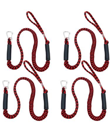 Bungee Dock Line Mooring Rope Bungee Cord Docking String Shock Bungee Docking Ropes for Boat Dock Lines with Stainless Steel Clip (4 X) Red and Black Waves Red and Black Waves 4p
