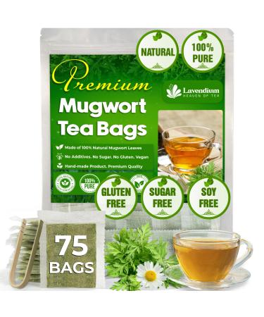 Lavendium Premium 75 Mugwort Leaf Tea Bags 100% Natural and Pure Mugwort Leaves. Loose Leaf Mugwort Herbal Tea. No Sugar No Caffeine No Gluten Vegan.