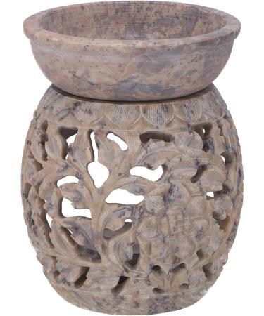 GURU Indian Fragrance Lamp | Essential Oil Diffuser & Tealight Holder | Aromatherapy Aroma Lamp - Round Flower Tendril 2 Beige (10x7.5x7.5 cm) - Buy Online on GoSupps.com
