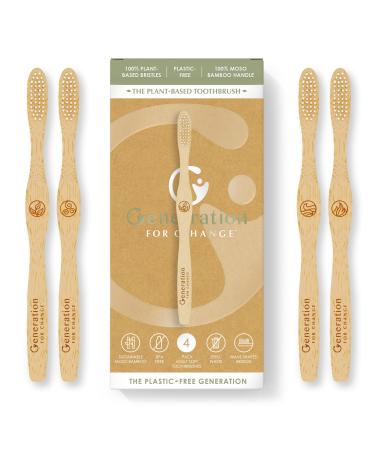Generation For Change The Plant-Based Toothbrush 4 Pack Adult Soft Sustainable Bamboo Toothbrushes | Biodegradable Plastic Free Bristles Made from Castor Oil | Eco Friendly | Zero Waste Products