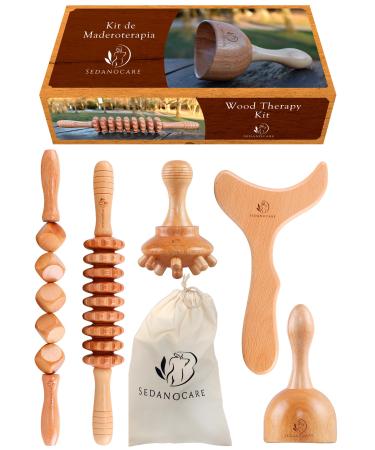 Complete Maderotherapy Set 5 in 1 full body massage wood lymphatic drainage anti-cellulite orange peel roll Swedish cup reducing plate modeling plate back legs muscular