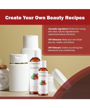 Plant Guru Rosehip Oil Unrefined 2 fl. oz. 100% Pure Cold Pressed Nourishing for Skin Hair Scalp and Nails Hydrating Moisturizing and Rejuvenating. - Buy Online on GoSupps.com