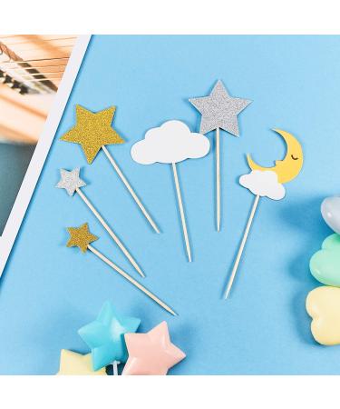 72 Pieces Glitter Star Moon Cupcake Toppers Moon Star White Clouds Cake Toppers Cake Decoration for Birthday Party Baby Shower Wedding Christmas Valentine's Day - Buy Online on GoSupps.com