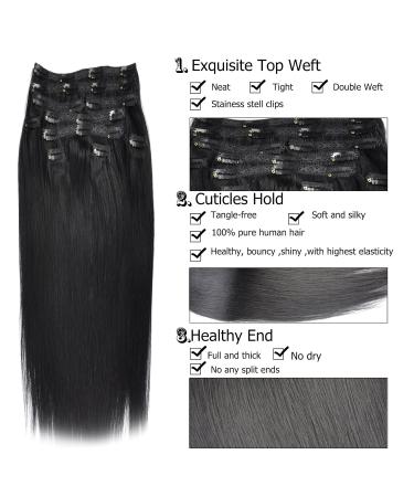 Buy 50cm Clip-In Extensions - 10pcs 160g 100% Remy Real Hair - Smooth Hair Parts - Black (1#) - International Shipping - Buy Online on GoSupps.com