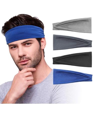 Headbands for Men, Kuaima Workout Yoga Headband Non Slip Stretchy Cotton Headband Sweat Head Bands for Sports Running Fitness-(4Pcs) headband color 4 for man