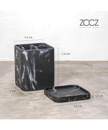 ZCCZ Bathroom Accessory - Elegant Toothbrush Holder in Black Marble Look | Square Tooth Cleaning Cup for Electric Toothbrushes & Cosmetics - Buy Online on GoSupps.com