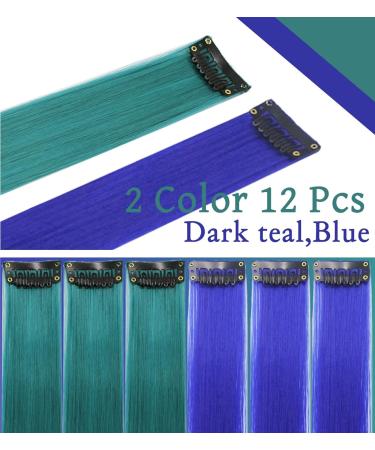 Shop 21-Inch Shkjchp Colored Clip-In Hair Extensions - Vibrant Blue & Dark Turquoise Highlights for Girls | 12PCS Party Hair Accessories - Buy Online on GoSupps.com
