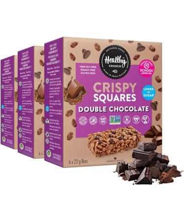 Healthy Crunch Rice Crispy Squares - Double Chocolate Flavor 6 Units x 132g Nut-Free Snacks for Adults and Kids - Perfect Rice Krispies Squares Snack Food - Ideal for Lunchboxes and On-the-Go Treats - Buy Online on GoSupps.com