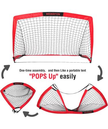 WEKEFON Portable Kids Soccer Goals Set of 2 - 3.6'x2.7' - Pop Up Indoor/Outdoor Net with Carry Bag - Easy Assembly & Compact Storage - Red - Buy Online on GoSupps.com