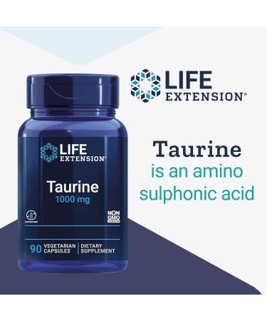 Life Extension Taurine 1000mg High Dose Vegan Capsules - 90 Count | Laboratory Tested, Gluten-Free, Vegetarian, Non-GMO - Buy Online on GoSupps.com