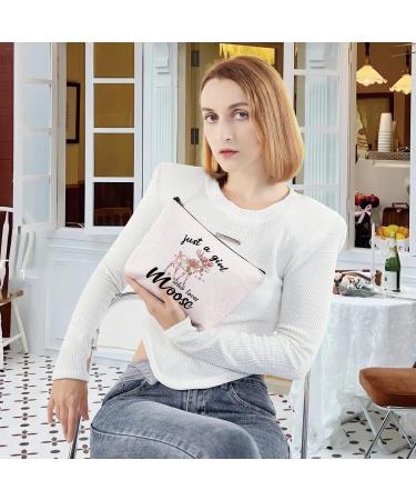 Levlo Funny Moose Cosmetics Bag - Perfect Gift for Animal Lovers | Makeup Zipper Bag for Girls & Women Who Love Elks - Buy Online on GoSupps.com