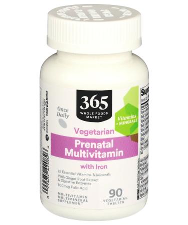 365 by Whole Foods Market Prenatal Multivitamin with Iron Vegetarian 90 Count Unflavored 90 Count (Pack of 1)