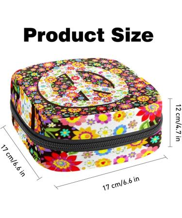 Menstruation Pad Bag with Zipper | Women's Napkin & Tampon Organizer | Hippie Flowers & Peace Symbol Design - Buy Online on GoSupps.com